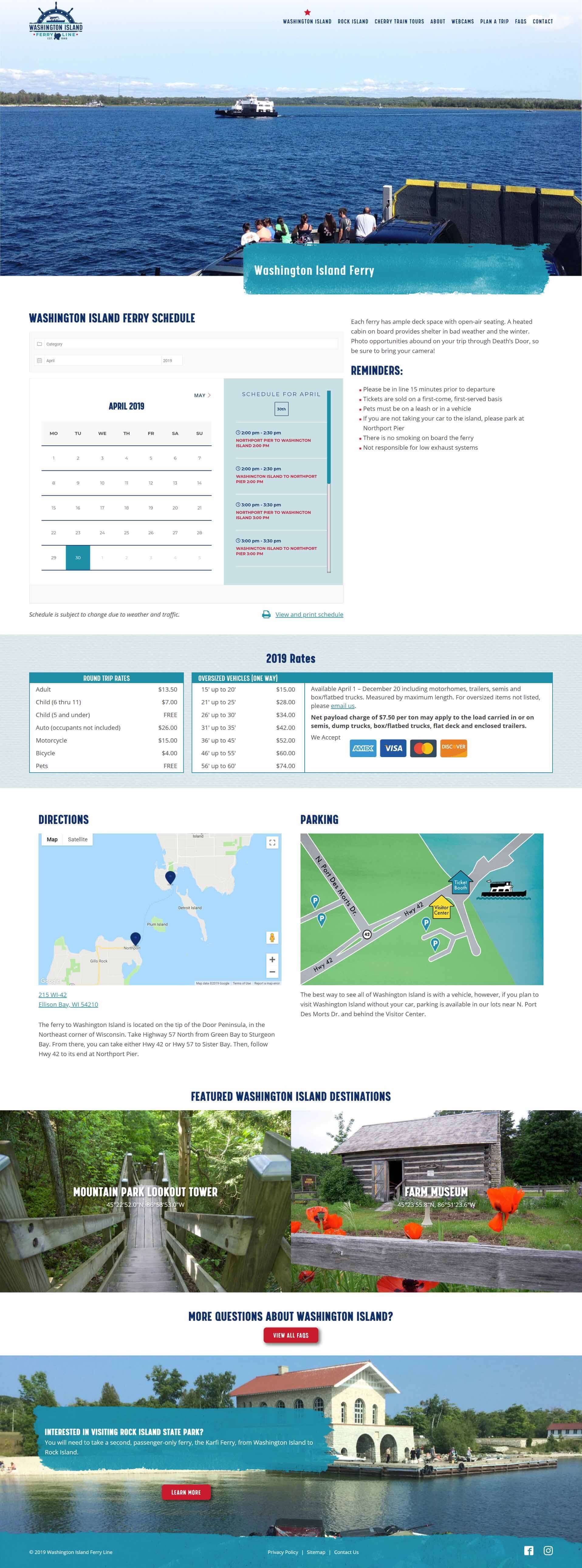 Interior page for a custom website design and development project for Washington Island Ferry Line