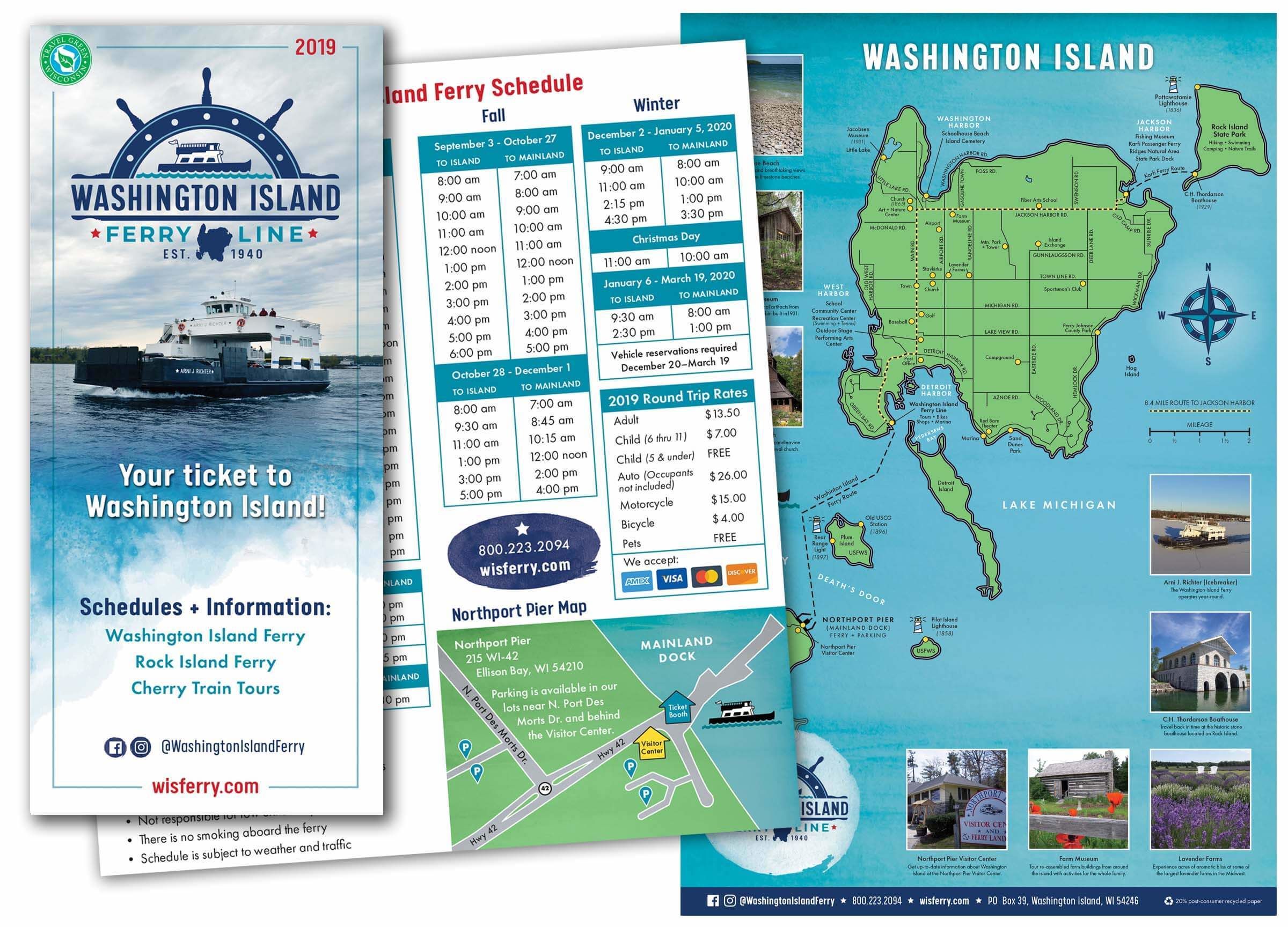 Custom travel brochure design for Washington Island Ferry Line