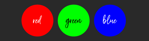Samples of red green and blue that make up the RGB color scale