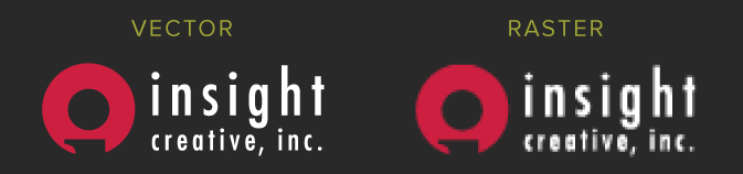Insight Creative Inc's logo both as a vector and raster to show the differences in image quality