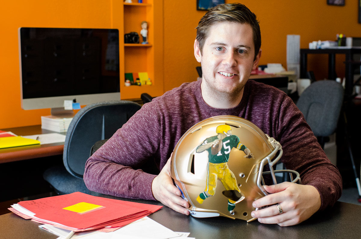 Zane Statz Super Bowl 50 Painted CBS Golden Packer Helmet