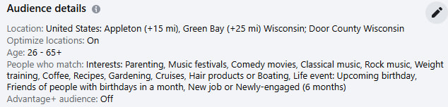 An example of audience details from a paid social media campaign