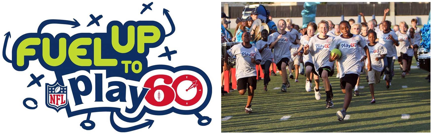 NFL Play 60 logo with kids running and playing football together