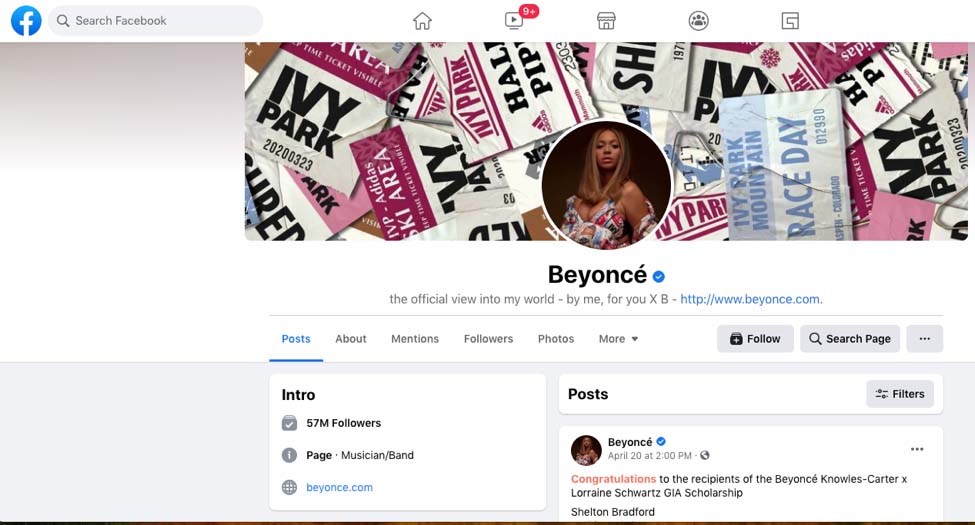 Beyonces Facebook profile