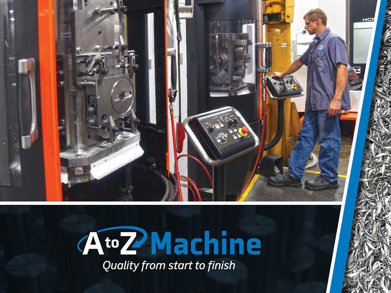 Cover of a custom brochure design for A to Z Machine
