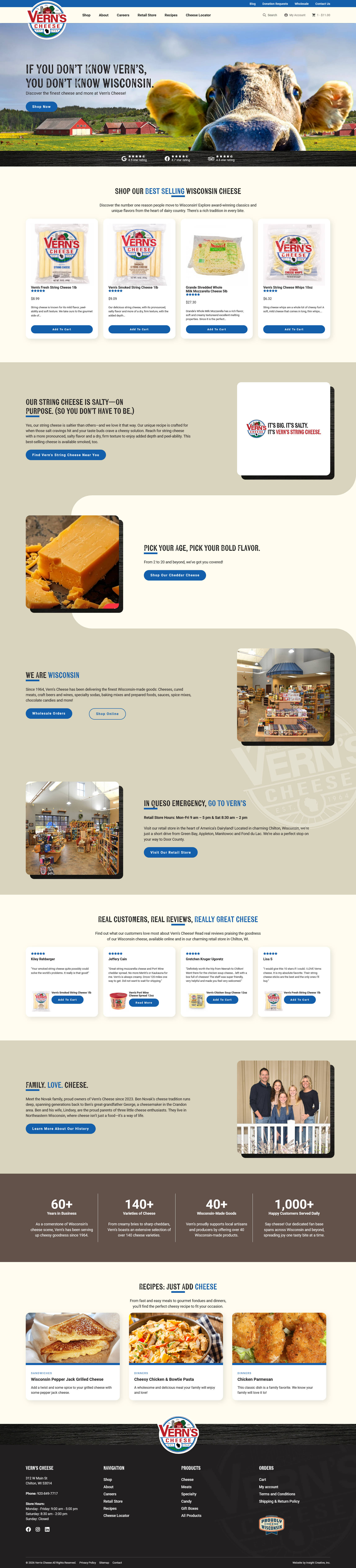 Vern's Cheese website homepage